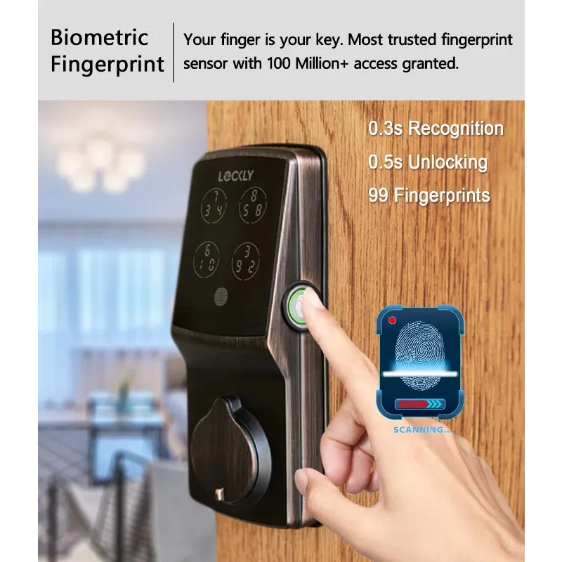 Lockly Secure Pro Deadbolt, Wi-Fi Smart Lock,Keyless Entry Door Lock,PIN Genie® Keypad,3D Biometric Fingerprint Sensor,Auto Lock