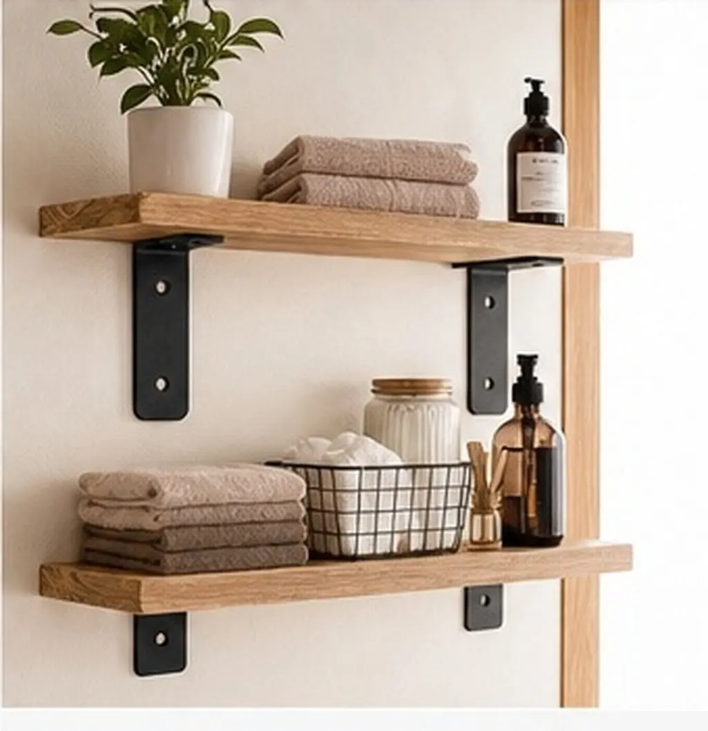 2Pcs Wall Mounted Shelf Brackets Black Steel Floating Shelf Supports Heavy Duty Triangle Support for DIY Custom Shelves Workshop