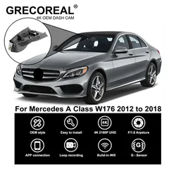 GRECOREAL 4K Dash Cam Front and Rear 2160P WiFi Car Dual Dashcam Plug Play Compatible with Mercedes Benz A Class W176 A-Class