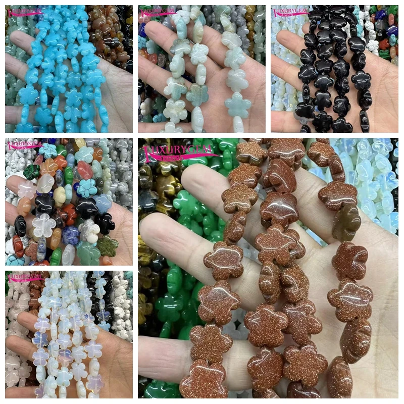 

16mm Smooth 15Type Material Natural Stone Flat Flower Shape Loose Beads Strand 24Pcs Jewelry Making aw42