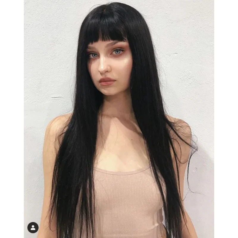 

Black Straight Long Wig With Bangs Wig Heat Safe Synthetic Wigs Party