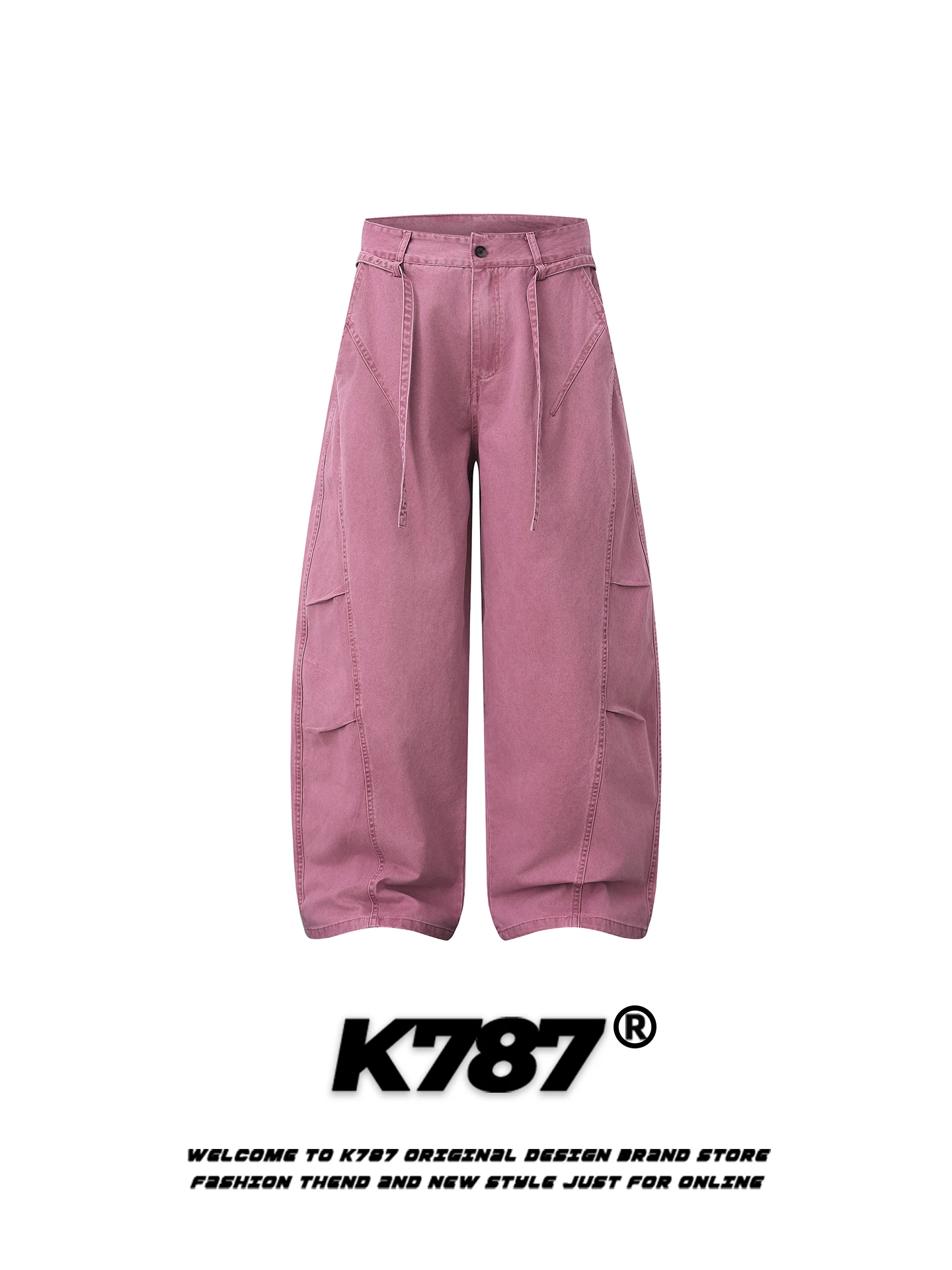 

Брюки K787 в американском ретро-стиле, деконструированные, с пэчворком, повседневные, с высокой талией, свободные, стройнящие, темно-красные, широкие, длинные