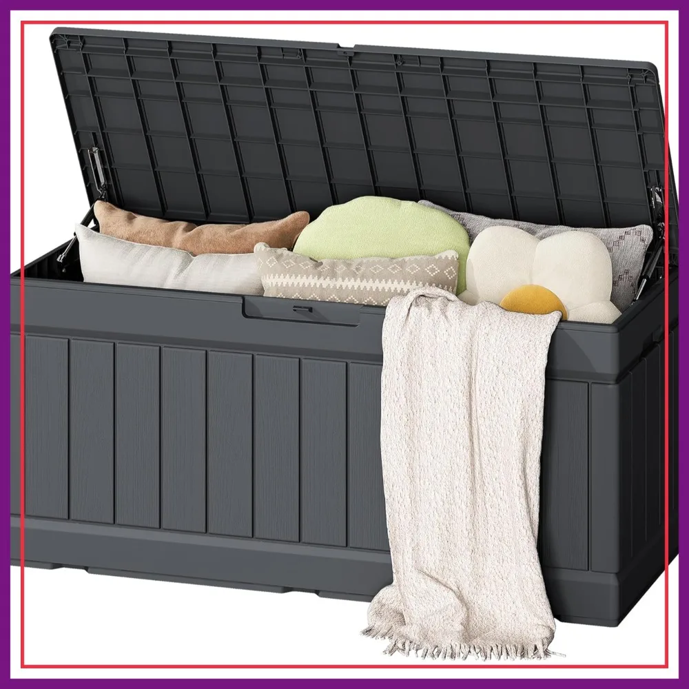 

80 Gallon Resin Waterproof Deck Box Outdoor Storage Bin with Wood Texture for Patio Cushions, Grey