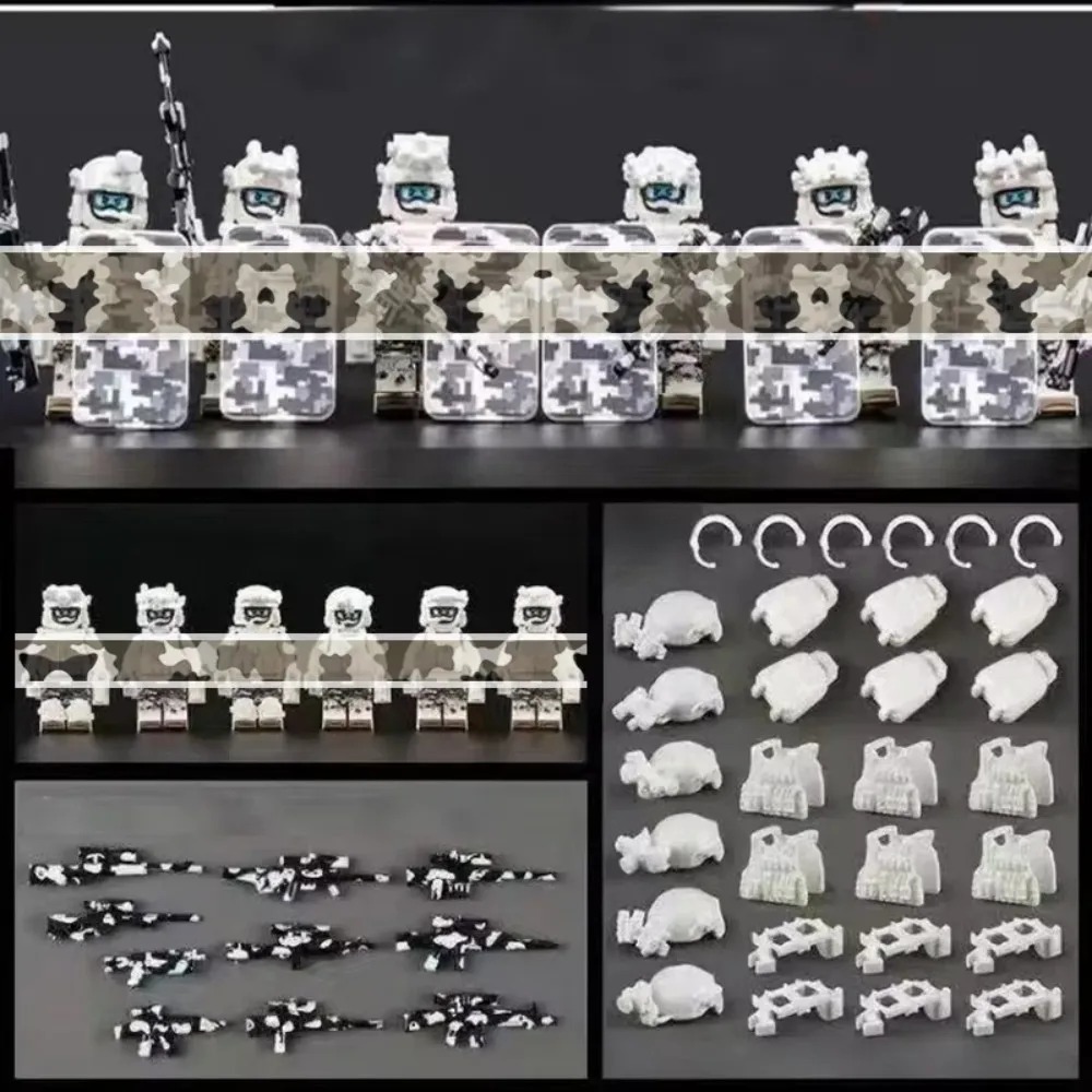 Ensemble de construction de mini figurines de l'équipe d'aventure, 24 pièces, jouets de figurines camouflage avec équipement et équipement, cadeau de jeu de rôle pour garçons de 8 à 12 ans