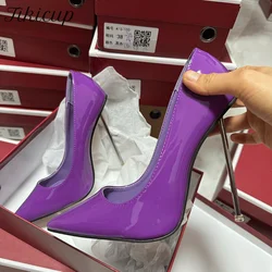 New Customize Sexy 12cm Metal High Heels Women Glossy Purple Pointed Toe Pumps Stilettos OL Party Brid Wedding Man Unisex Shoes