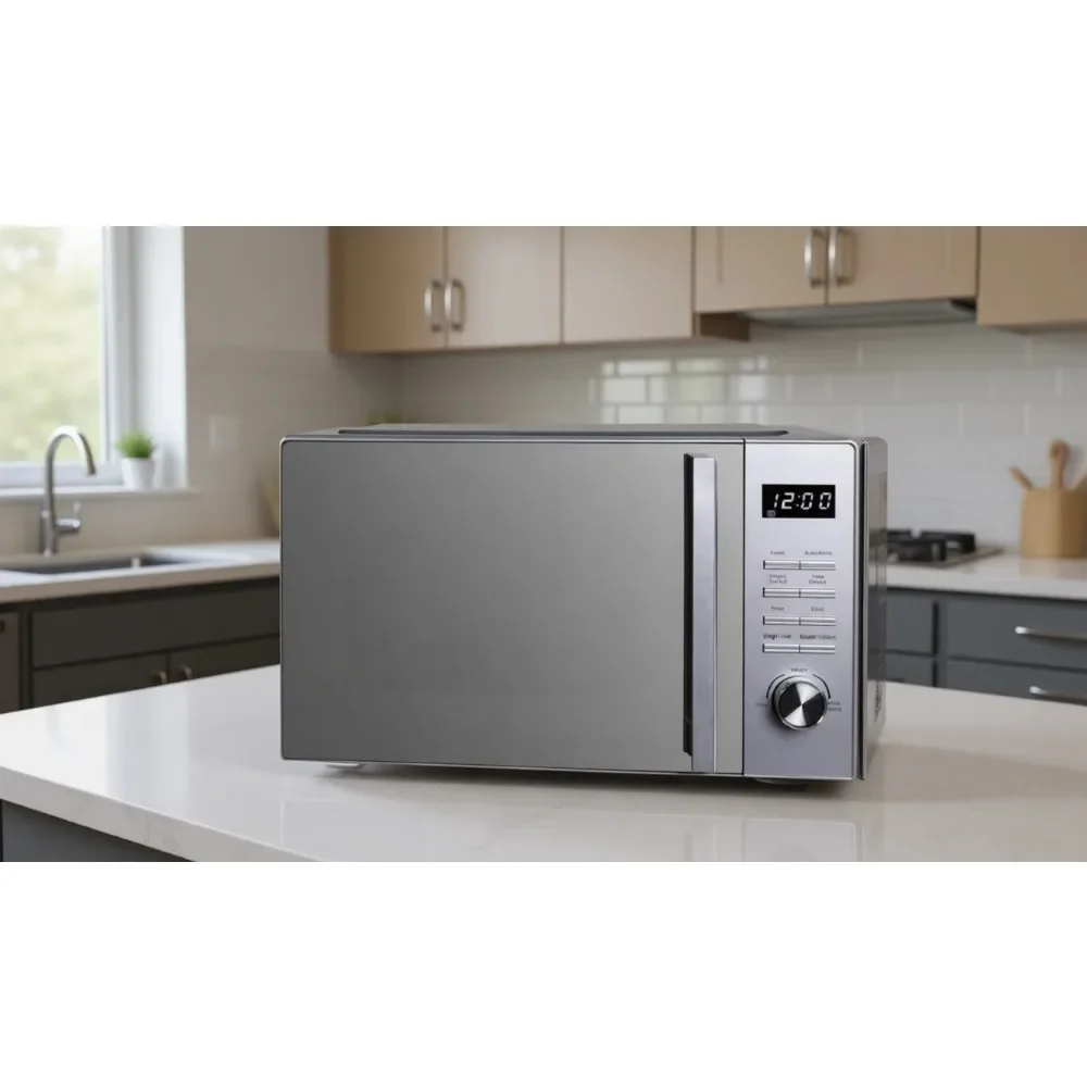 Microondas Digital de Placa Plana de 23L y 800W con 8 Menús de Cocción Automática, Descongelación y Bloqueo para Niños, Color Plateado