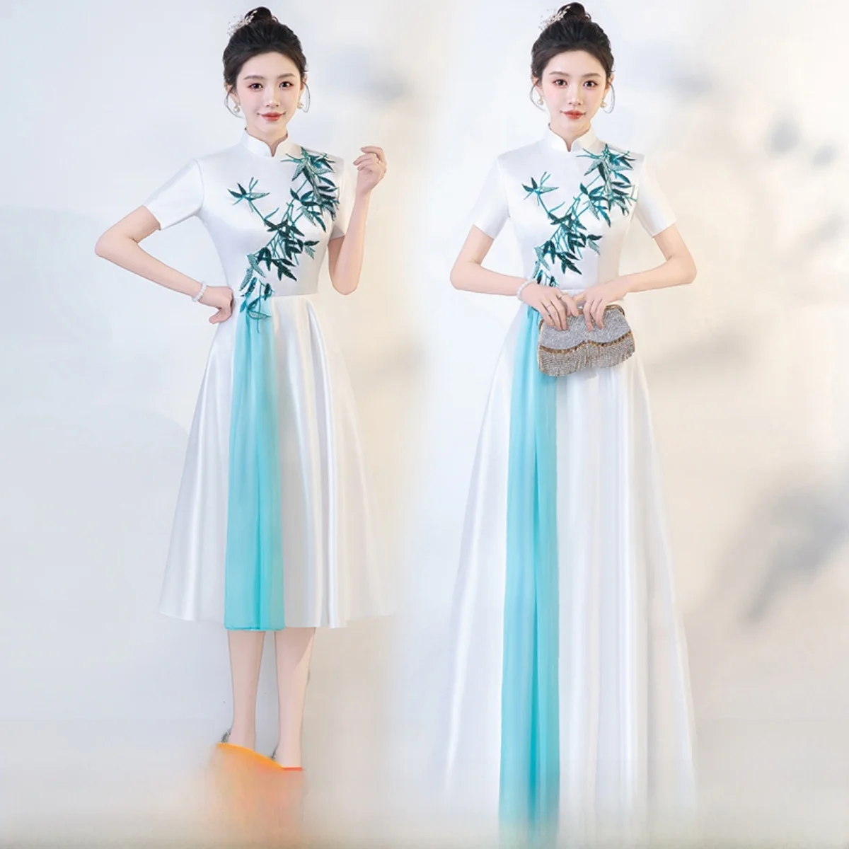 

Элегантное вечернее платье с длинной юбкой для женщин, современное, в стиле фолк-мода, для выступлений, в китайском стиле