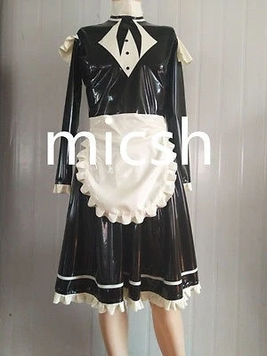 

100%Latex Rubber Gummi Stylish Maid Skirt Black and White Cute Dress Size XS-XXL