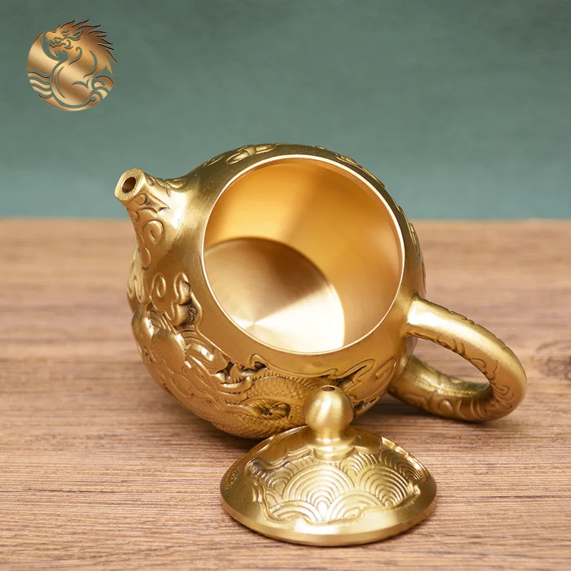 All-brass fish leaping over the dragon gate, a unique and impressive with a handle, a copper teapot for gifting or