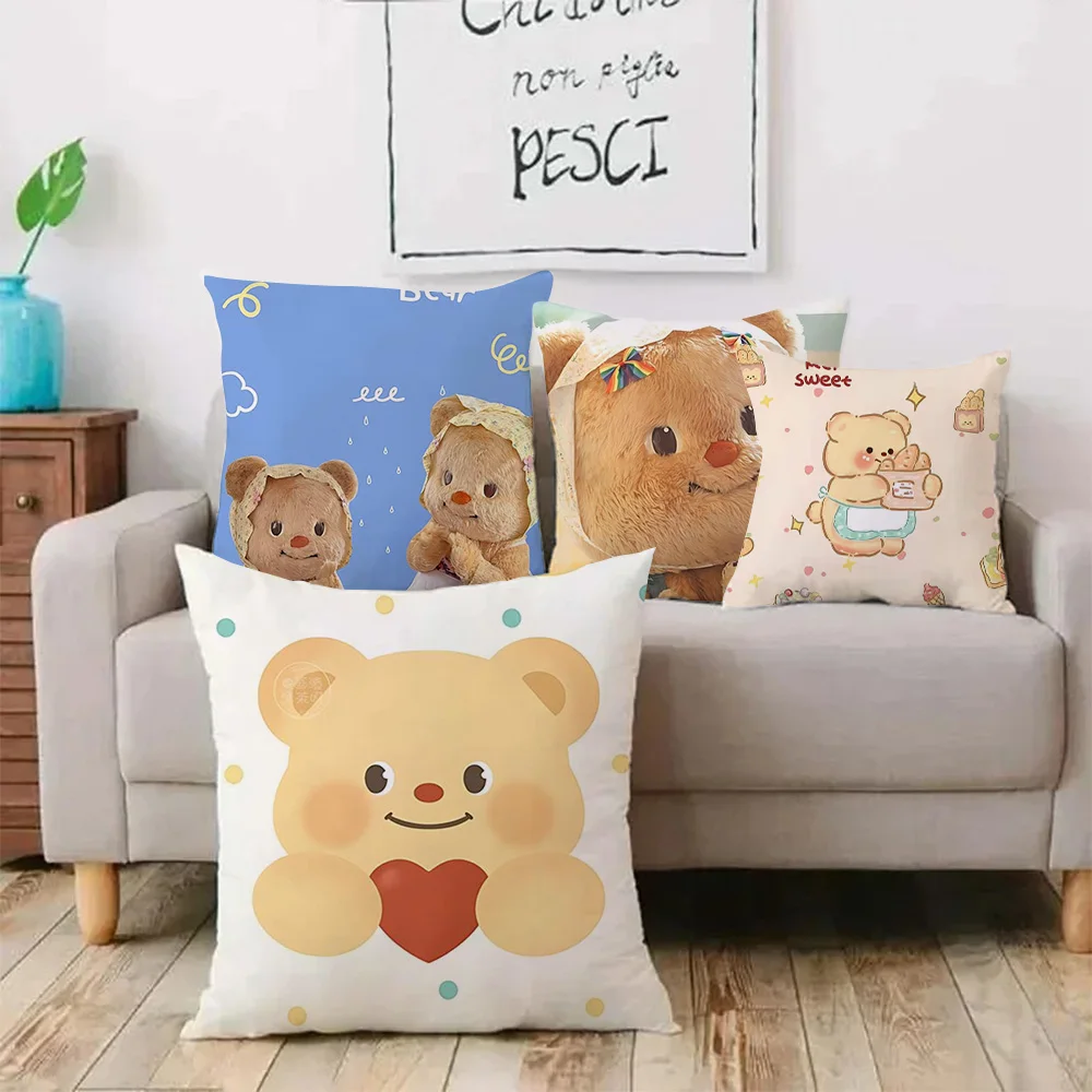 Sweet Butterbear Pillow Covers Cartoon Sofa Decorative Home Double-sided Printing Short Plush Cute Cushion Cover