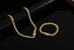 AAA CZ Suitable Men Hip Hop Cuban Necklace Women Punk Curb Chain Bracelet Gold Vintag