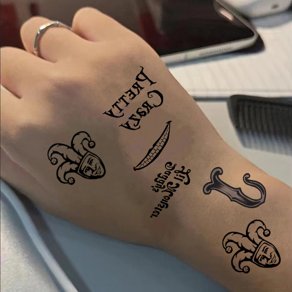 10 個クリエイティブピエロタトゥーステッカー、シンプル、防水、耐久性、ハンドバックギフト、パーティーパーティーフェイスステッカー、装飾