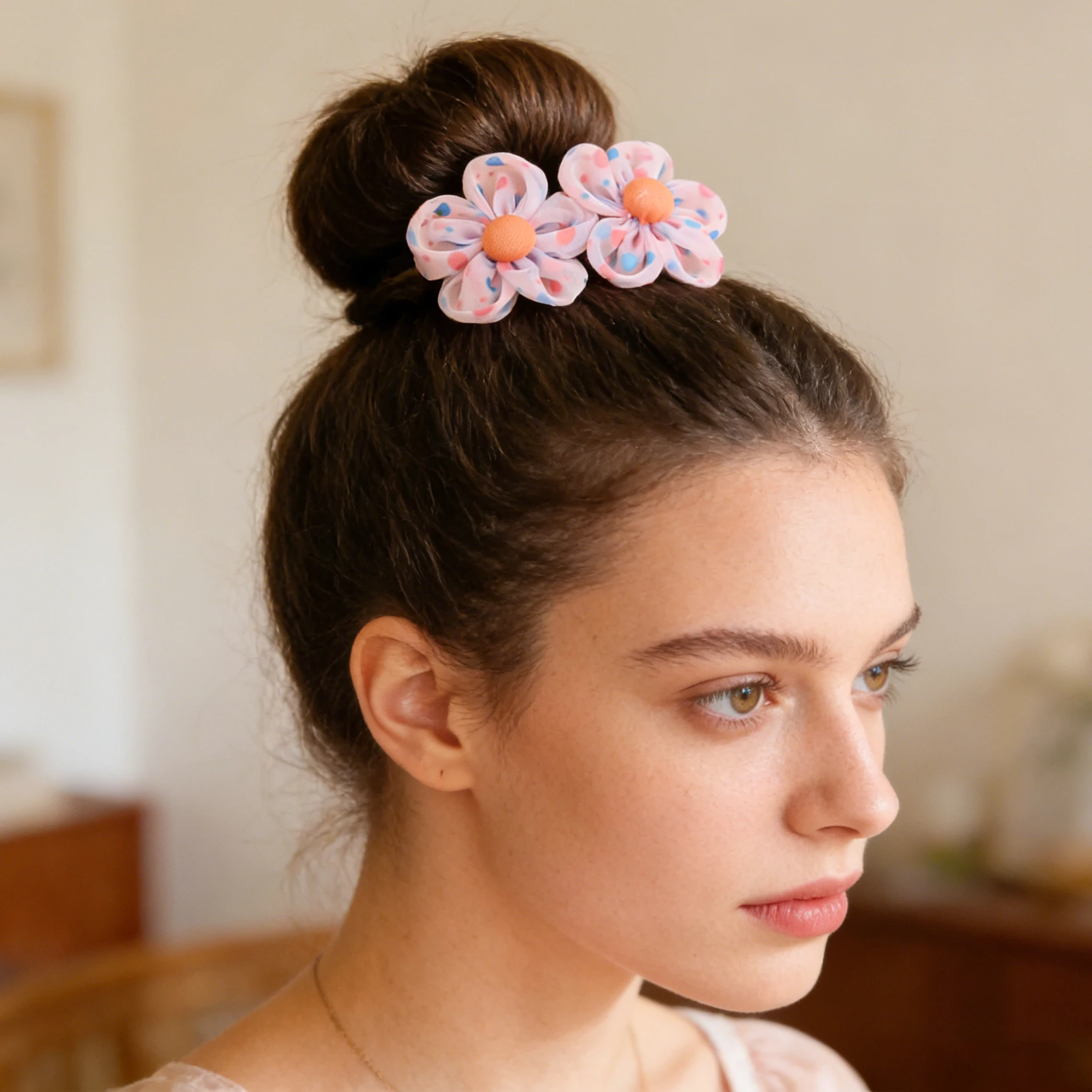 1/5 pieces, fresh polka dot flower comb versatile hair tool, sweet girl daily commuting hair accessories hair comb.