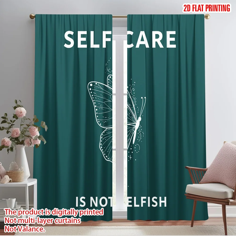 

2pcs 2D flat printing Curtain Self-Care Butterfly 100% Polyester Fabric Without Electricity 0 Use for Indoor Celebrations