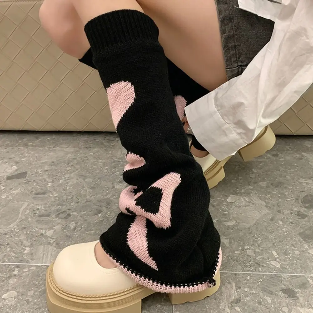 Heart Shape Ruffle Socks Knee High Foot Cover Knitted Leg Warmers Reversible Sweet Cool Asymmetric Socks Streetwear