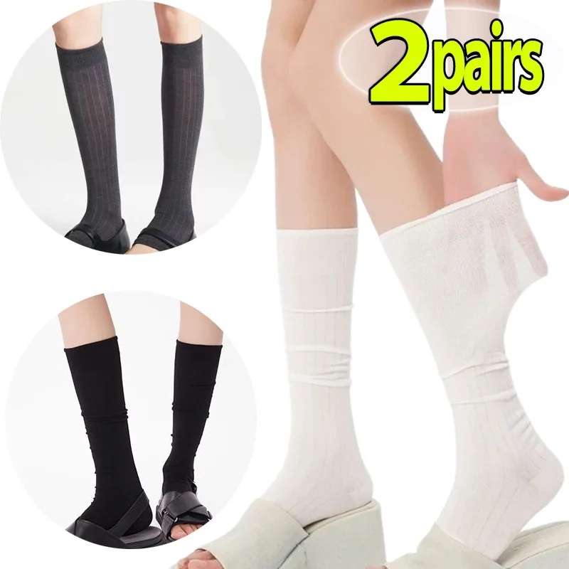 

1/2 Pairs Ultra Thin High Socks Open Toe Design Non Slip for Lady Splicing Stockings Summer Y2K Middle Tube Socks Casual Socks