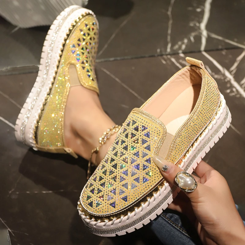 

High-top Round-toe Lace-up Sequined Stylish Multi-purpose Comfortable Anti-slip Breathable Sports Casual Women's Single Shoe