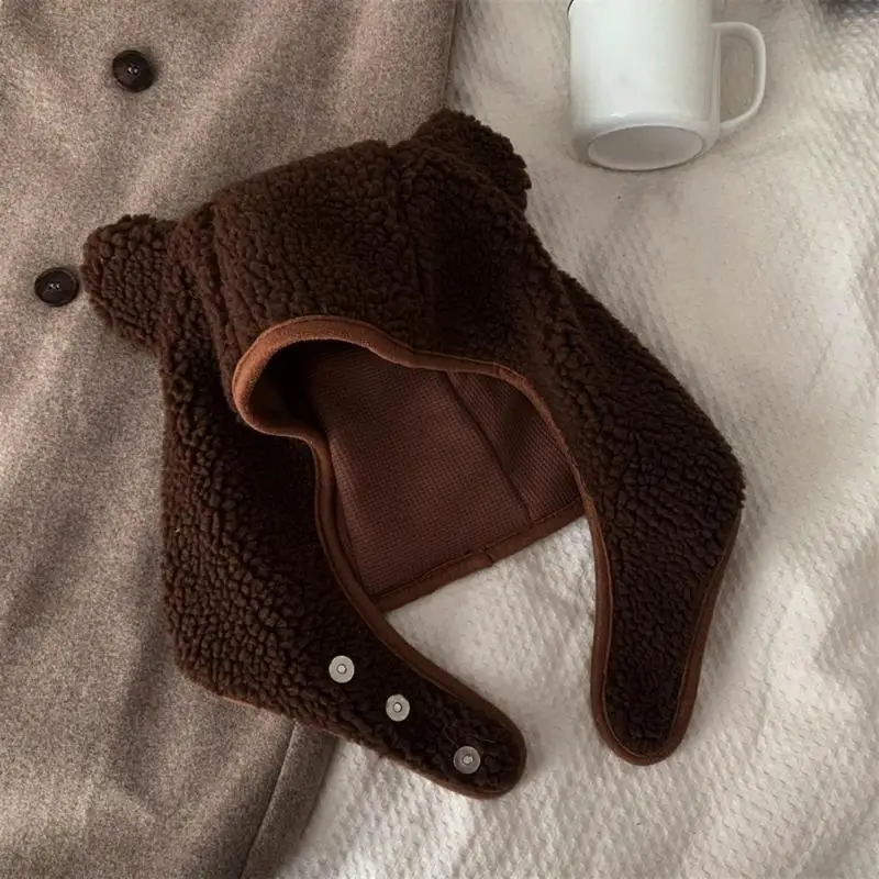 

Plush Bear Ear Earflap Trapper Hat Adult Ear Protect Hat Winter Warmer Hat Cold Christmas Presents for Students Teens 6XDA