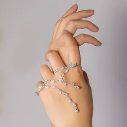 Stonefans Luxury Bridal CZ Hand Palm Cuff Open Bangle 2024 Boho Leaf Branch Bracelet Zricon Bangle Hand Piece Jewelry Gift
