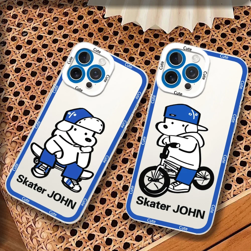 S-Skater J-John Cute Dog Phone Case for Samsung S24 S23 S22 S21 A55 A54 FE PLUS ULTRA Transparent Bezel Cover