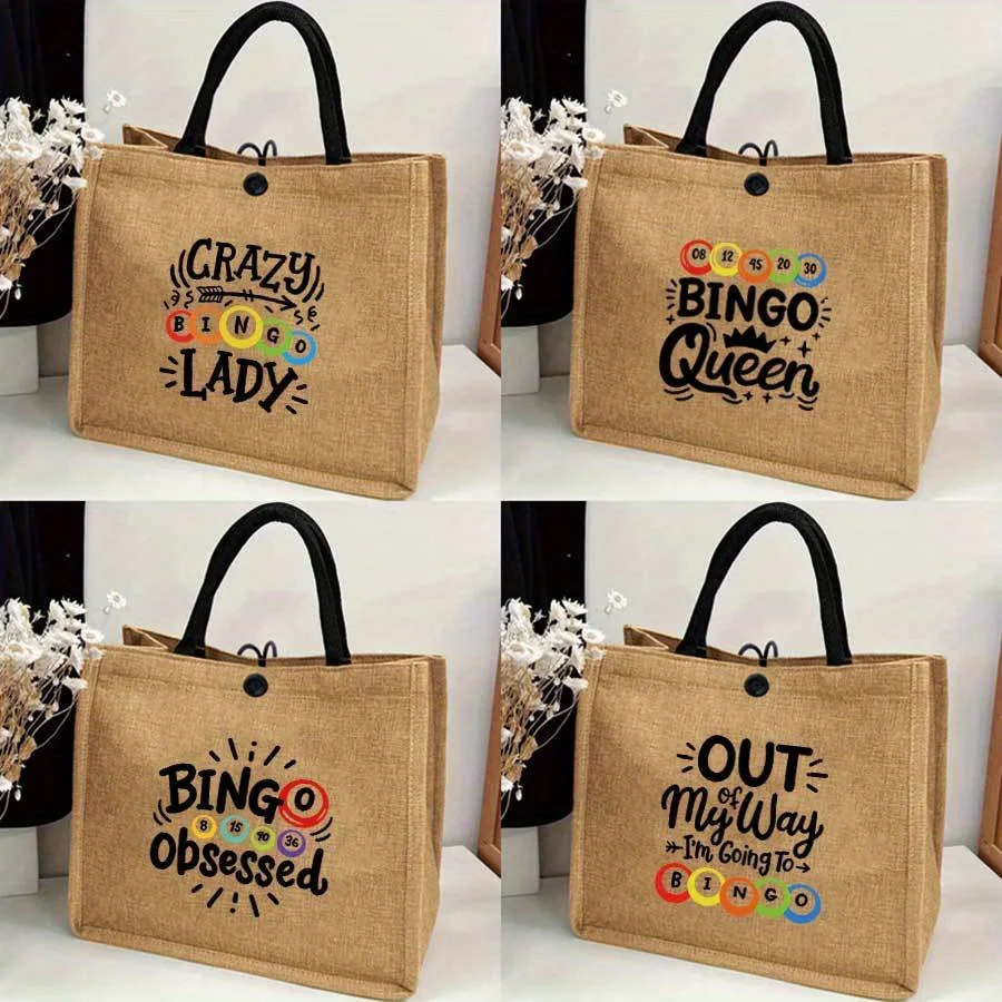 Women's Bingo Print Tote Bag with Bingo Card Patterns - Bright Handbag Suitable for Commuting, School, Shopping, Travel & Beach