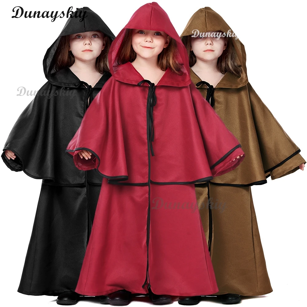 Medieval Ruffled Priest Cape Kid Wizard Cosplay Costume Halloween Vampire Devil Clothes Boy Girl Carnival Party Stage Costumes