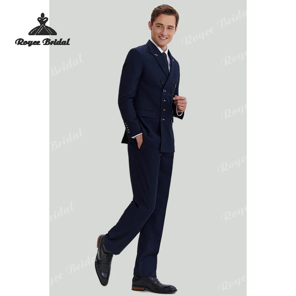 Zweiteiliger zweireihiger Herrenanzug für Hochzeit, 2026, spitzes Revers, schmale Passform, formeller Abend, Business-Anzug, Kostüm für Herren