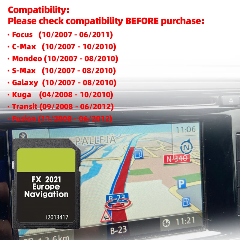 Sat Navigation SD Card for Ford FX 2021 GPS Card C-Max Focus Mondeo Kuga Galaxy Transit Bosch i2013417