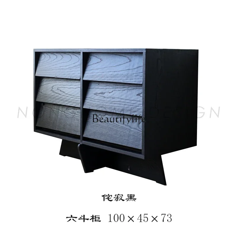 Z.Qiji Wind Black الخشب الصلب تسعة أدراج خزانة جانبية للتخزين المتعثرة #6