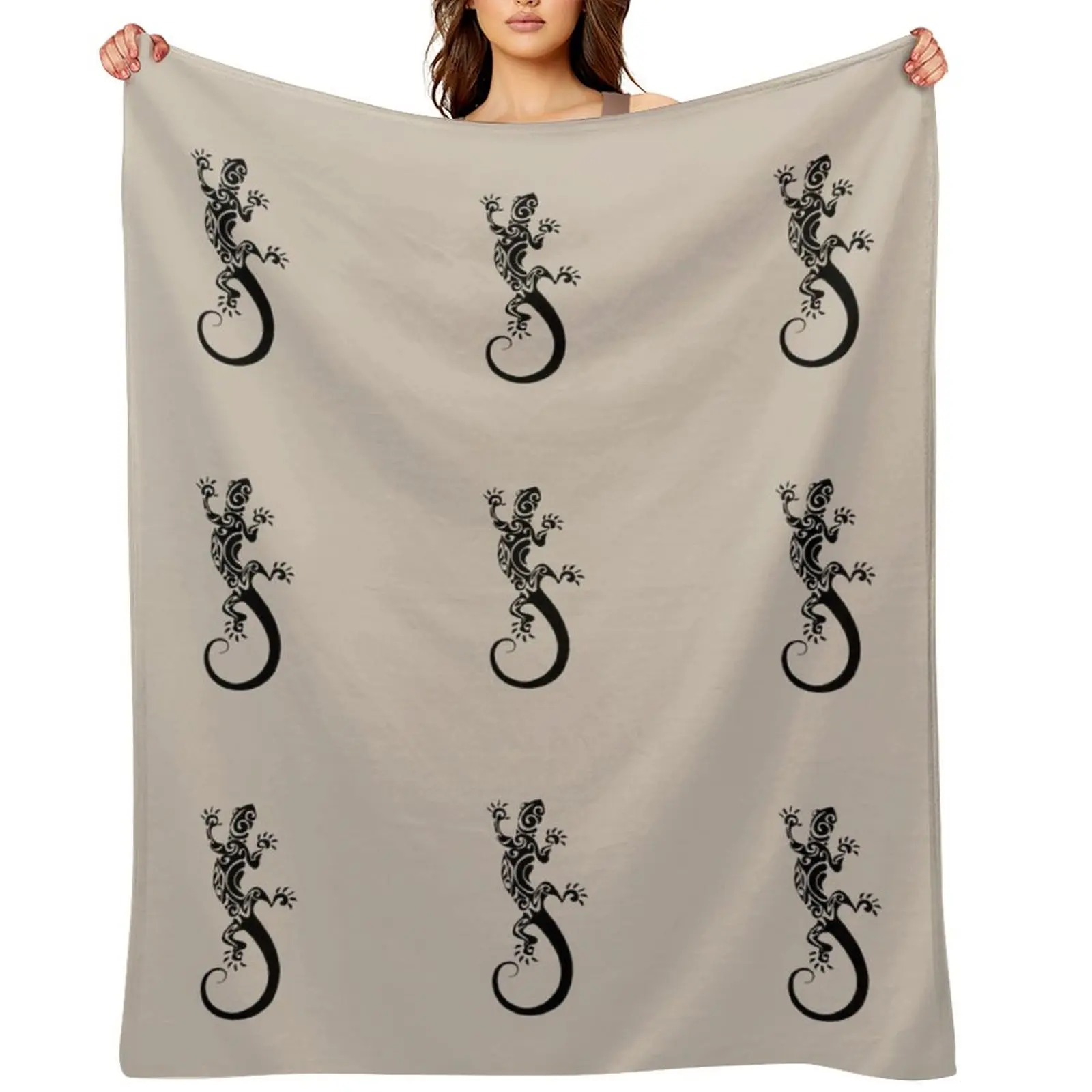 

Lizard Gecko Tribal Throw Blanket Soft Beds Hairy Plaid Bed Blankets
