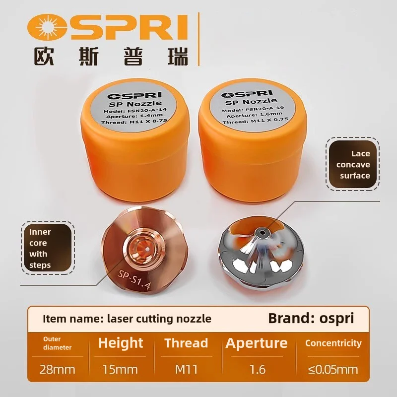 OSPRI Original/OEM FSN20-A Hexagonal Chrome-plated Laser Cutting Nozzle D28 M11 High Speed SP-S Nozzle For Ospri BOCI Raytools