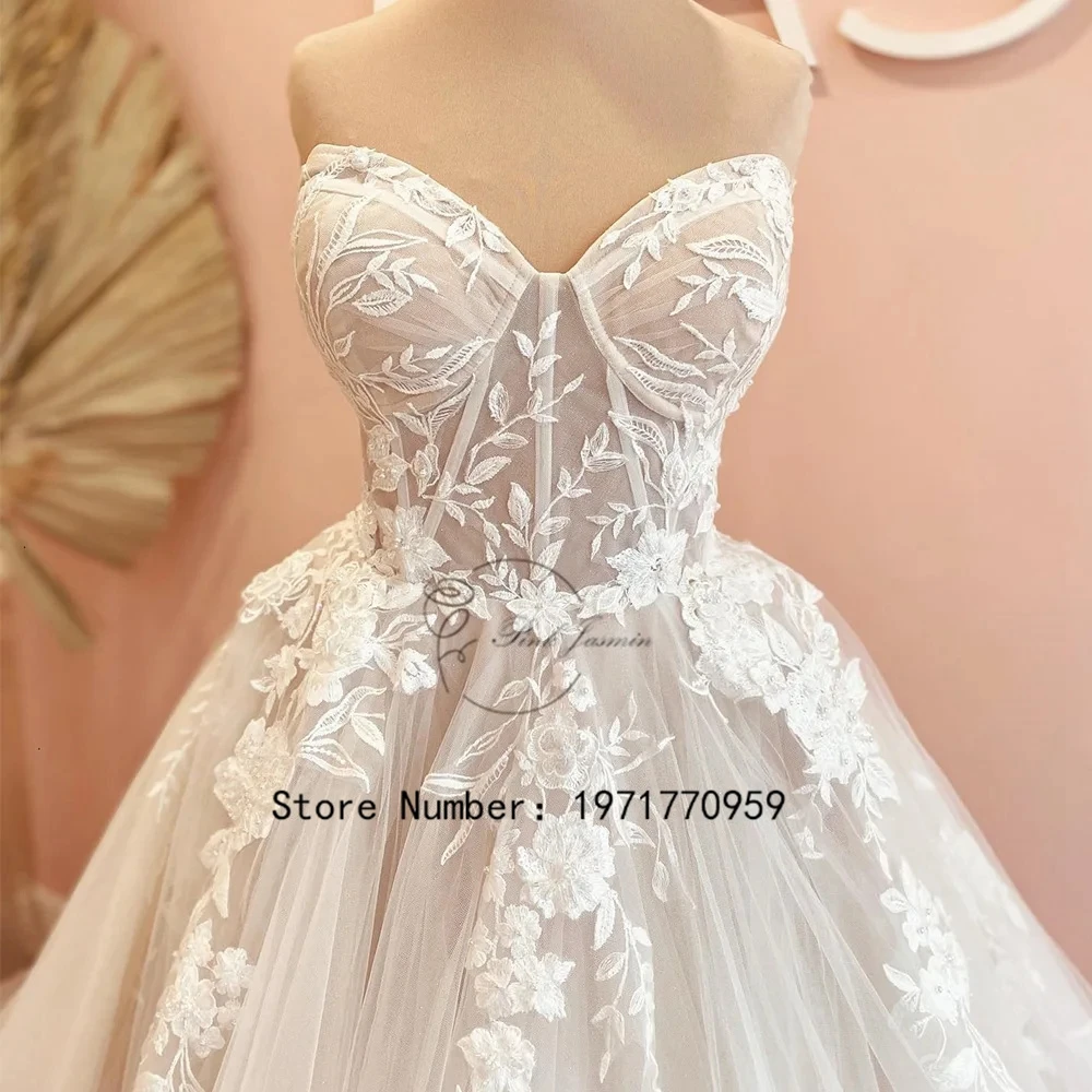 Strapless Glitter Wedding Dress ForPrincess A Line Lace 2024 New Applique Elegant Bridal Gowns Zipper Back Robe De Mariée