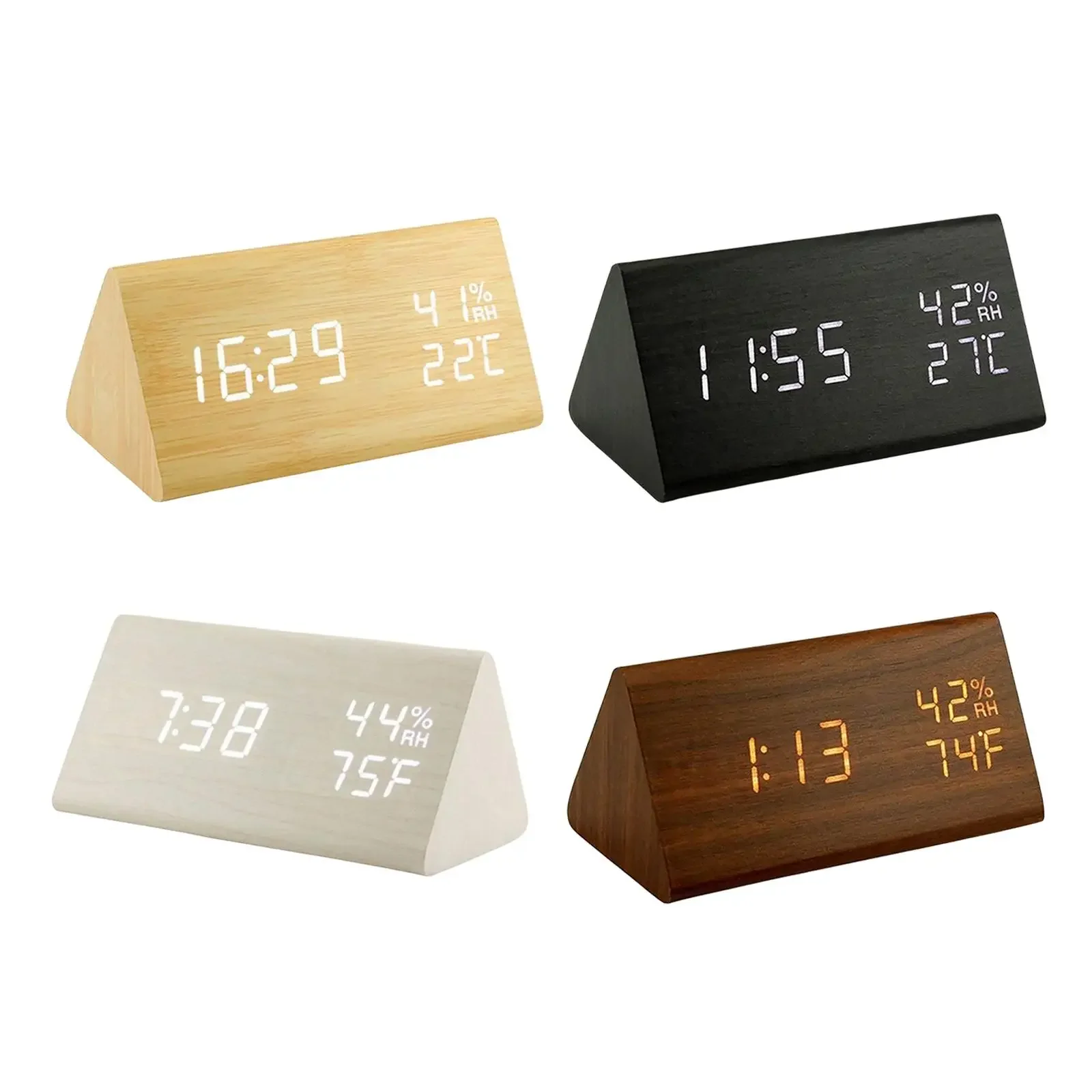 Alarm Clock LED Triangle Brightness Adjustable with Humidity for Office Home