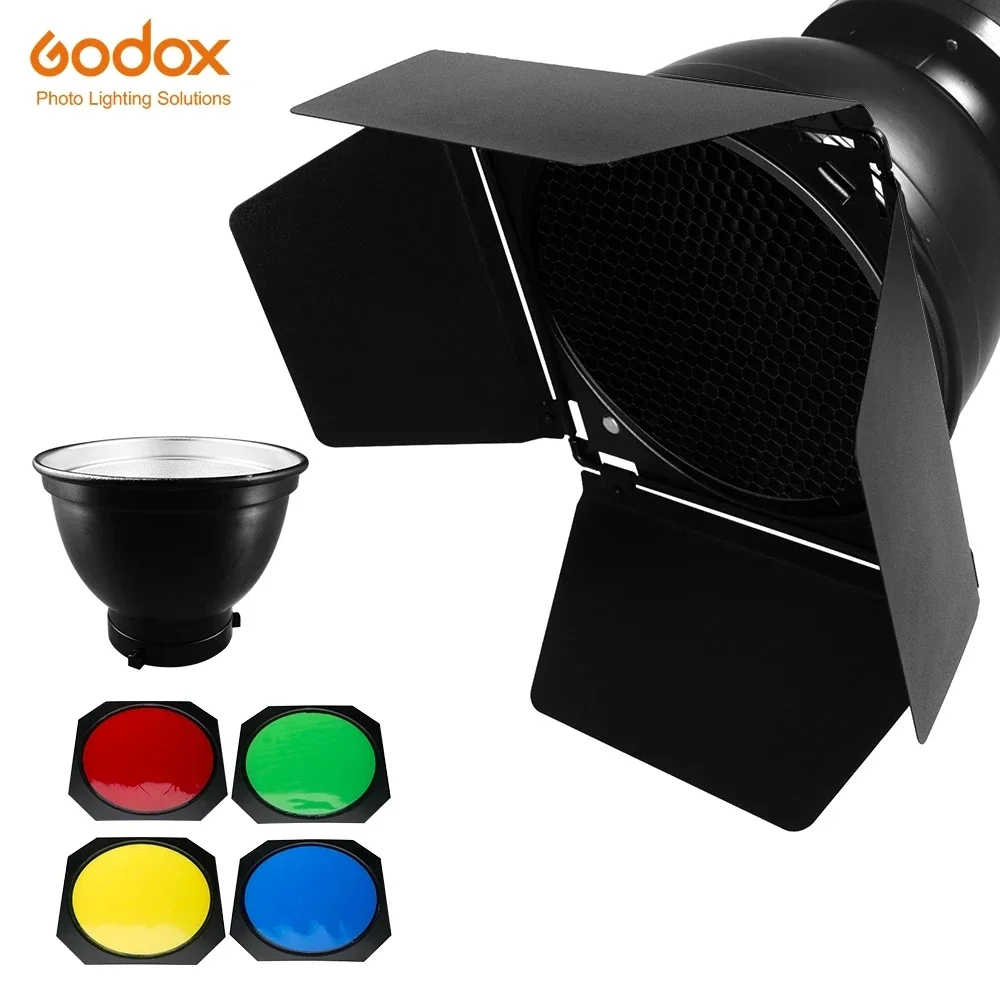 Godox BD-04 باب الحظيرة مع شبكة قرص العسل + 4 ألوان جل فلتر لبوين القياسية عاكس التصوير استوديو فلاش ملحق