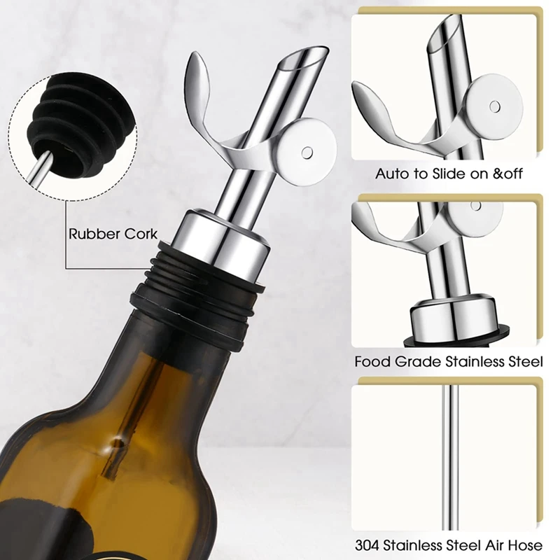 60Pc Weighted Stainless Steel Liquor Bottle Pourers Auto Flip Olive Oil Dispenser Spout Balsamic Alcohol Pourer (Silver)