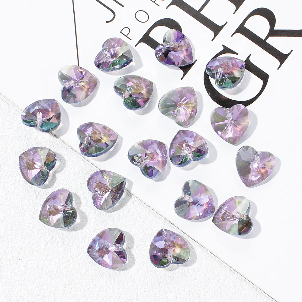 20Pcs 14mm Crystal Heart Beads Colorful Transparent Glass Bead For Fashion Jewelry Making DIY Pendant Earrings Necklace Bracelet