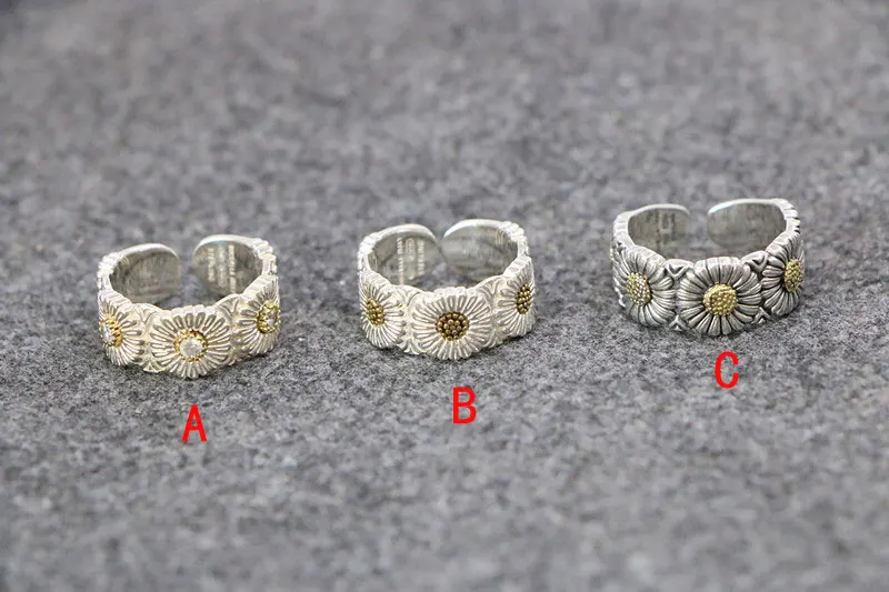 Trendy punk style 925 sterling silver daisy ring sunflower couple ring single tailed ring for silver