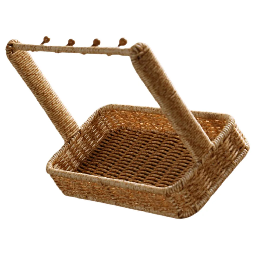 

Rattan Woven Basket Storage Basket with Handle Entryway Decorative Key Tray Sundries Organizer Portable Lightweight Rectangular