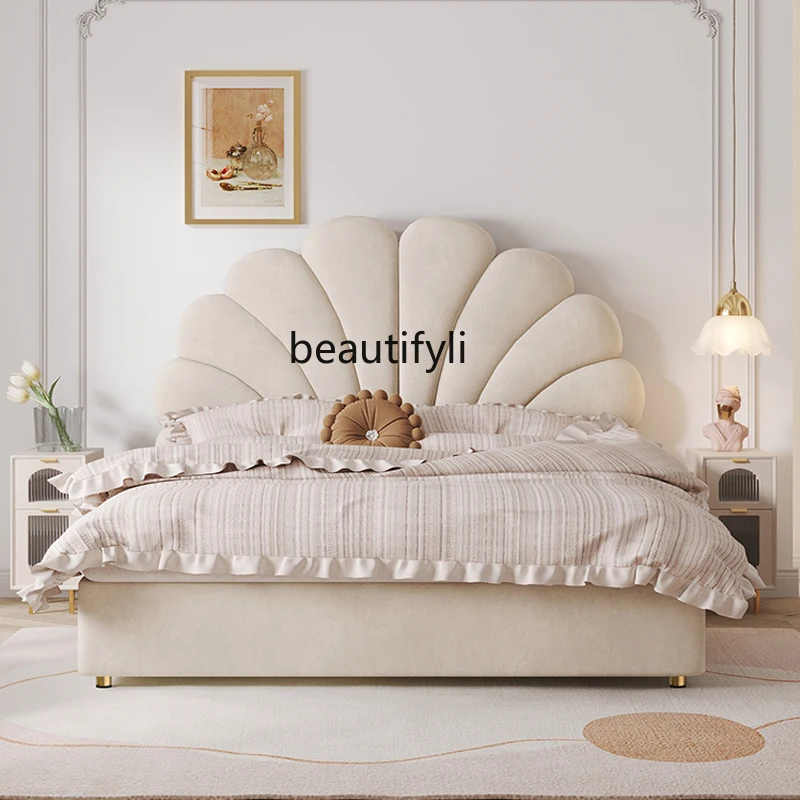 

French Cream Style High Box Storage Bed Technology Fabric Double Bed Soft Bag Petal Bed