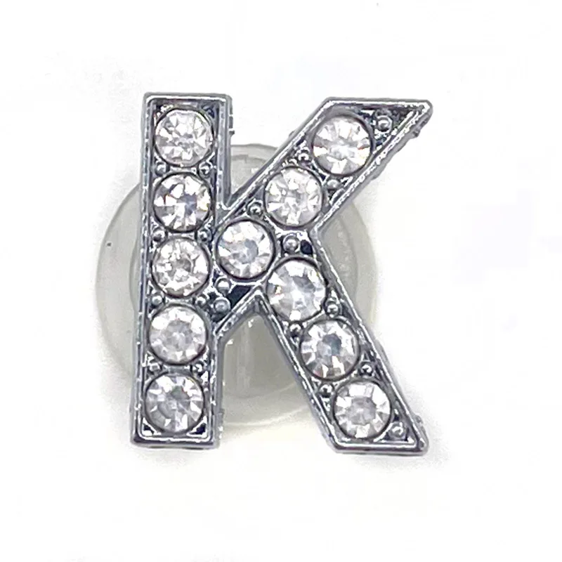 Schuh Charms Glitter Strass Buchstabe Silber Kristall Alphabet DIY Legierung Schuh Dekorationen Schmuck Slider Armband Armbänder – Detail 20