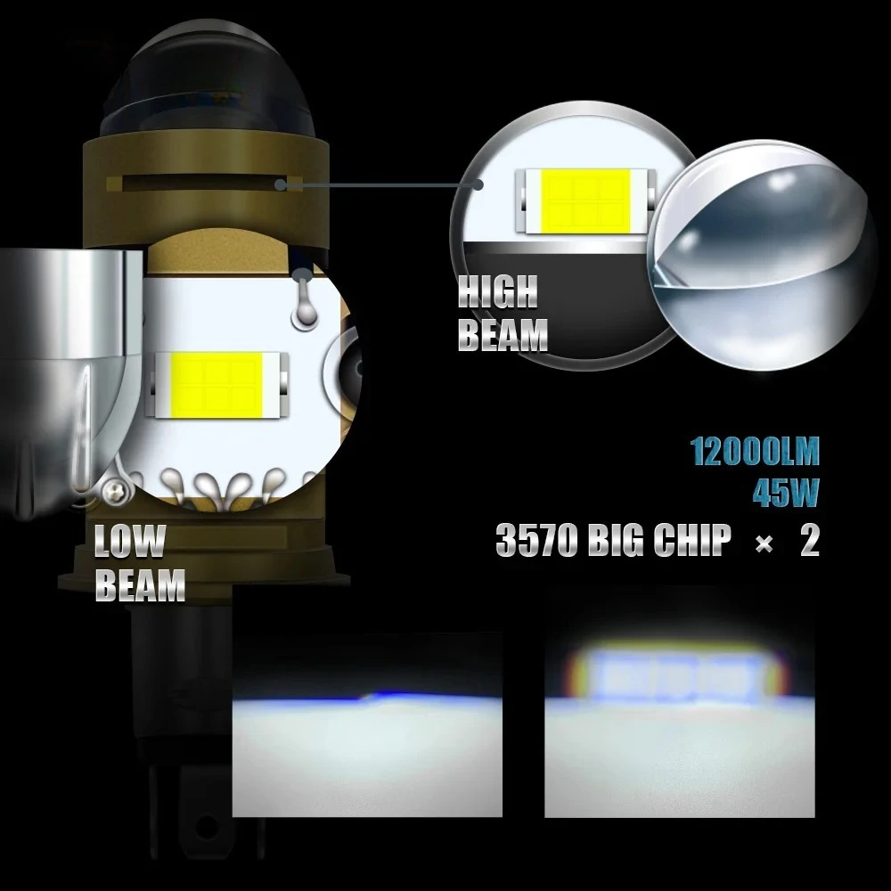 Stella Bi LED Lens Projector H4 Mini Bulb 110W Canbus 14000LM Easy Install Fan Cooling Lens Headlight For Car/Motorcycle 8-90V
