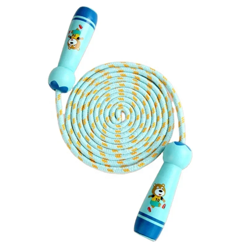 Primary School Children Kindergarten Beginner Boys and Girls Skipping Rope Adjustable Cotton Rope Children's Wooden Handle Skipp