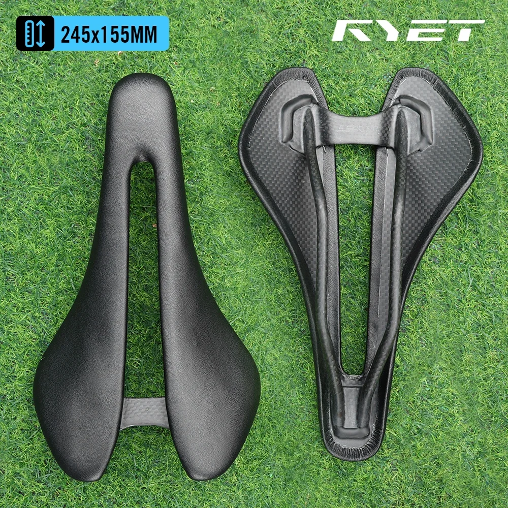 RYET Vollcarbon-Fahrradsattel, ultraleicht, 81 g/87 g, Lederoberteil, 7 x 9 mm, Carbon-Schienen, 143/155 mm, für Rennrad, MTB, Kies, Fahrradzubehör