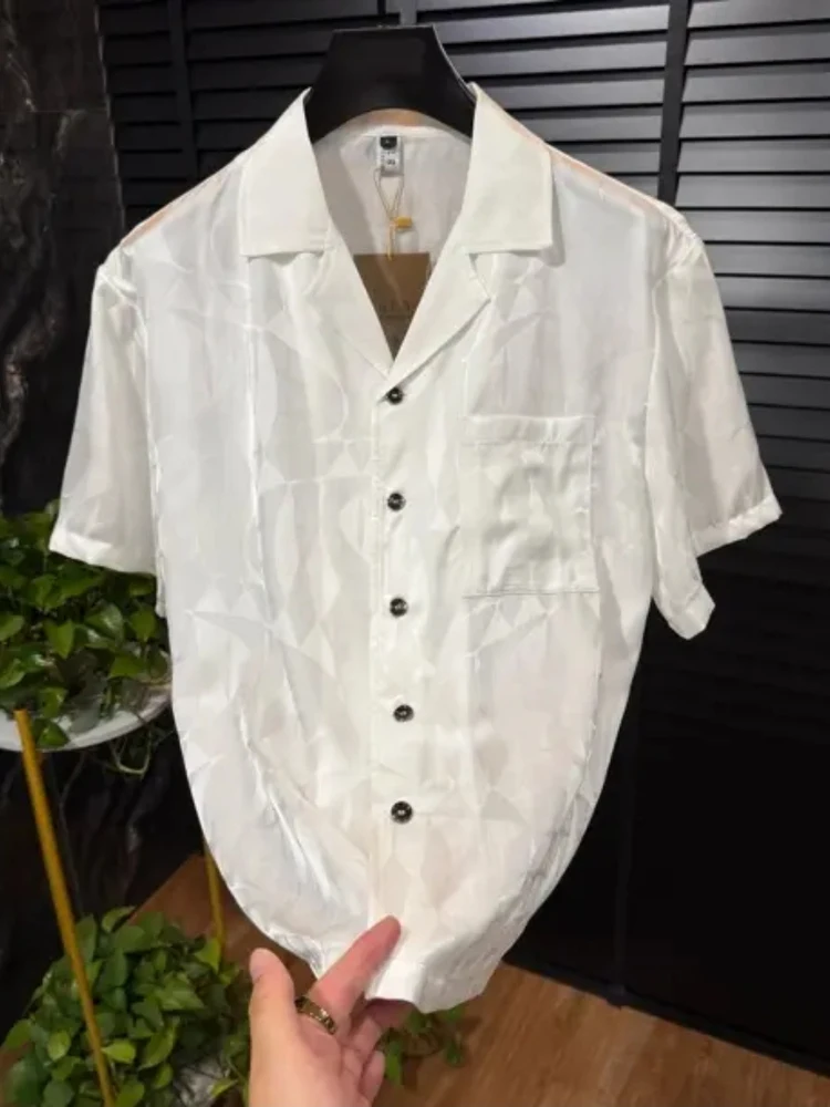 

Мужская летняя рубашка 805 с кубинским воротником, короткий рукав, высокое качество, модная, универсальная, премиум-класса, трендовая, стильная