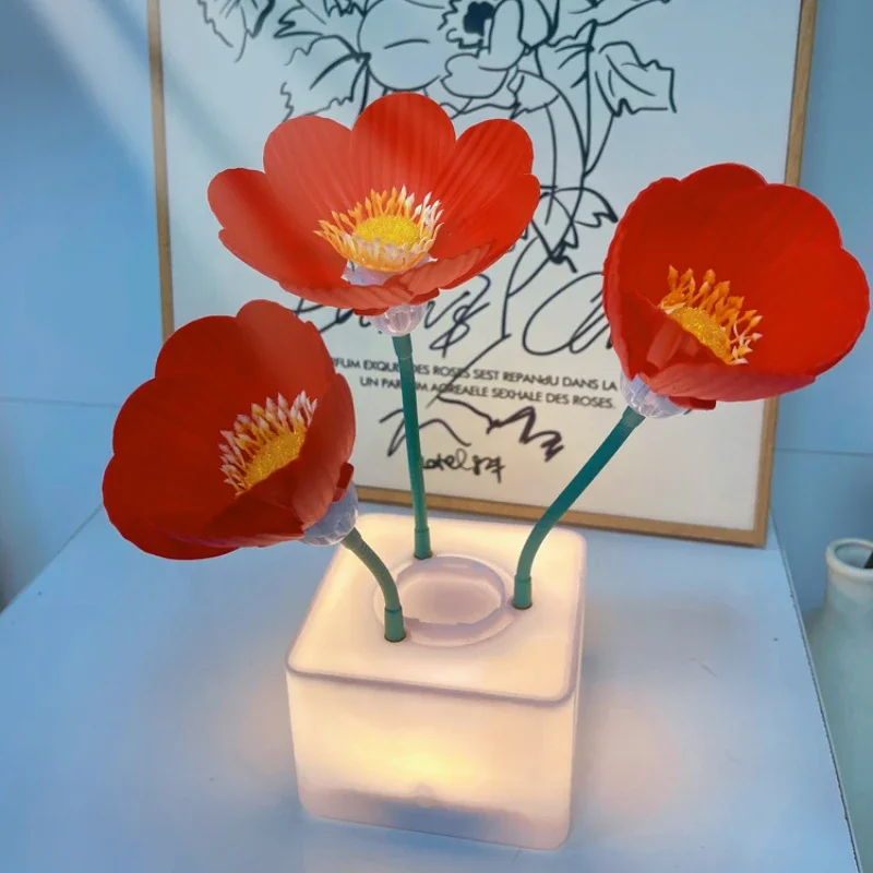 Nice criativo luzes da noite automática floração decoração simulação flor atmosfera candeeiro de mesa para o quarto das meninas