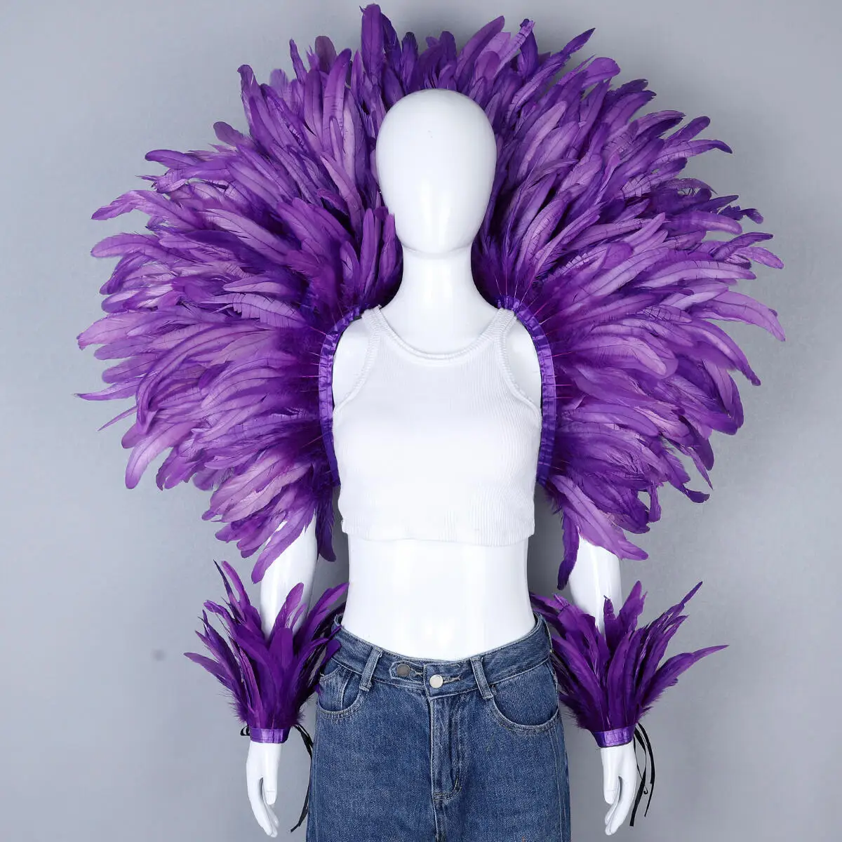 Party Karneval Elegante Damen Schal 2-teiliges Set Cosplay Feder Punk Halloween Masken Ball Feder Punk Karneval Party Set neue – Detail 9