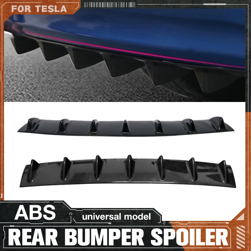 

For Tesla Hot Sale Universal Car Rear Bumper Lip 7-Fin Shark Fin ABS Diffuser Bright Black Without Drilling