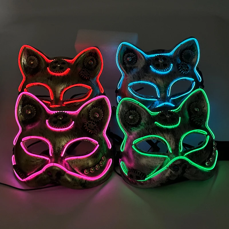 Halloween Luminous  Neon Light  LED Punk Mask  Flashing Cat Face Mask For Women Rave Party  Carnival  Bar Club Night