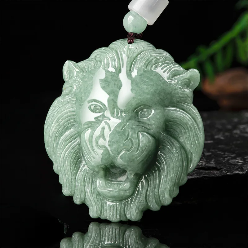 Natural Myanmar A-grade Jadeite Domineering Lion Head Majestic Jade pendant Men's Charms Women's Gifts Jewelry Drop Shipping