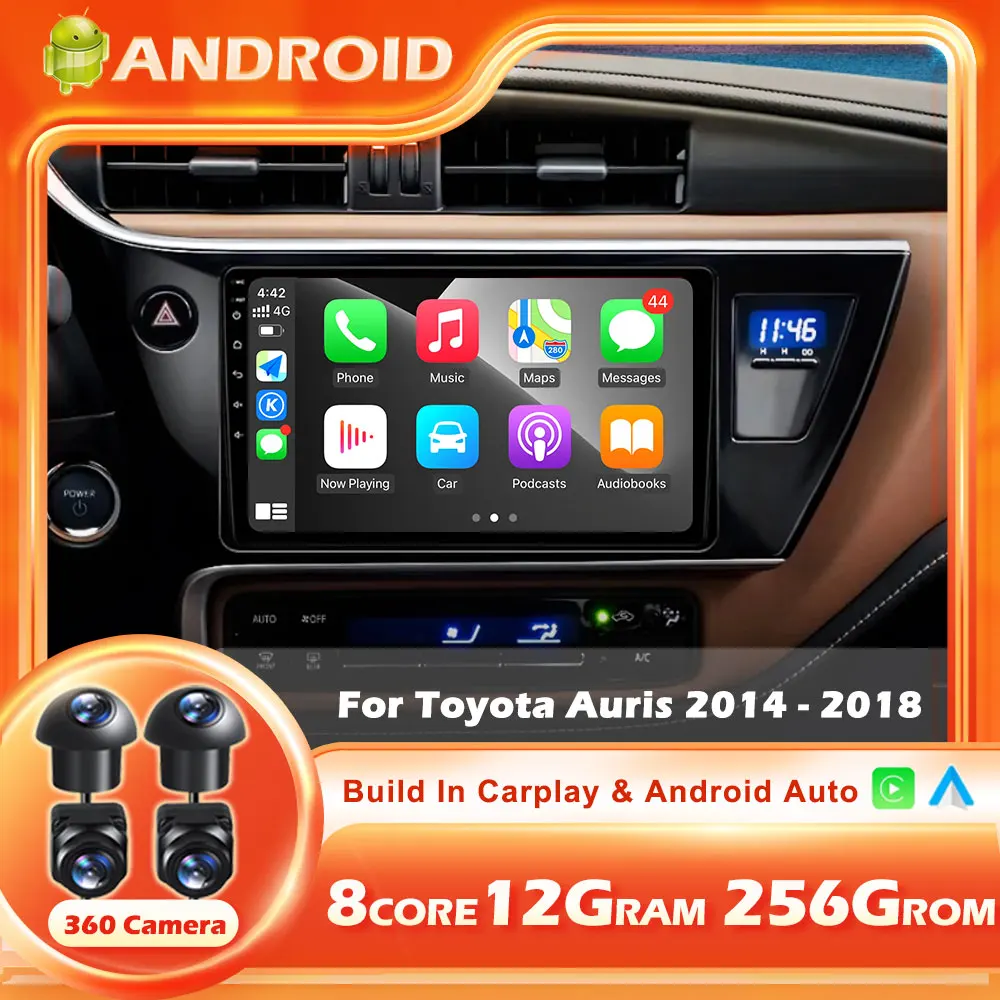 Android 14 Car Radio For Toyota Corolla 11 Auris E180 Hybrid 2014-2018 Multimedia Player Carplay GPS Stereo No 2Din DVD